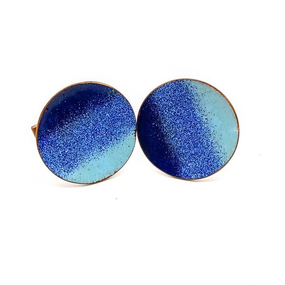 Vintage Enameled Copper Cuff Links, Blue Ombre Modernist Design Mid Century Mens - Picture 1 of 2